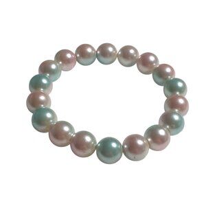 Vintage Faux Pearl Beaded Stretch Bracelet Pastel Pink Blue Beads Gift Jewelry